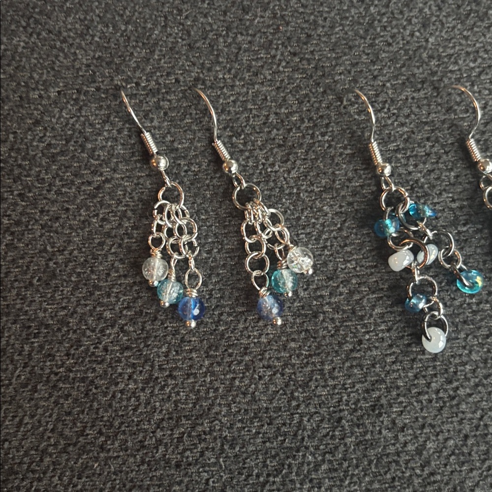 Silver and Blue Beaded Dangle Earrings- hand crafted - Picture 2 of 12